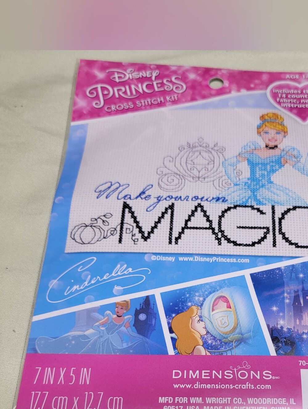 Disney Princess Cinderella Cross Stitch Kit - Pink & Blue